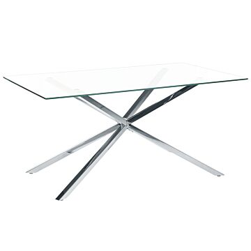Dining Table Silver Tempered Glass Top Rectangular 160 X 90 Cm 4 Person Capacity Modern Design Beliani