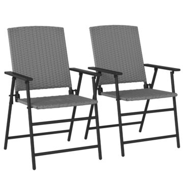 Outsunny Set Of Two Folding Rattan Seat Chairs - Grey