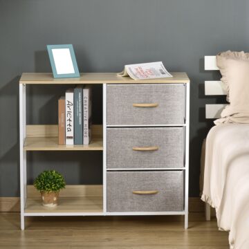 Homcom Chest Of Drawers Storage Dresser Cabinet Organizer With 3 Fabric Drawers And 2 Display Shelves, Beige