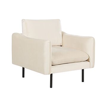 Armchair Light Beige Velvet Fabric Black Legs Modern Retro Style Beliani