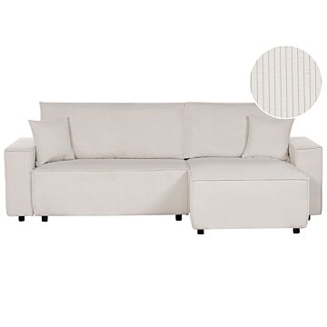 Left Corner Sofa Off-white Fabric Cord Upholstered With Sleeper Function Pull Out Cushioned Back Beliani
