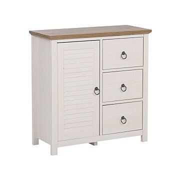 Sideboard Cabinet Cream And Dark Wooden Top Mdf Particle Board 3 Drawers Rustic Design Beliani