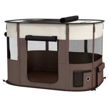 Pawhut Foldable Dog Pen With Storage Bag For Indoor/outdoor Use, Brown