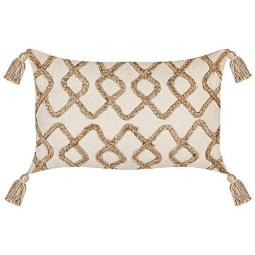 Cushion Beige Jute Cotton Cover 30 X 50 Cm Decorative Pillow Geometric Pattern