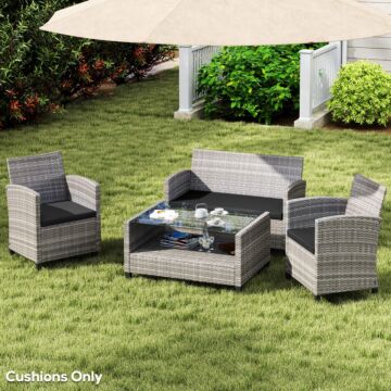 Outsunny Outdoor Seat Cushion Pads For Rattan Furniture, 3 Pcs Garden Furniture Cushions, Black