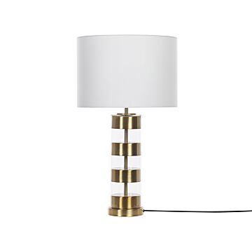 Table Lamp Gold/transparent Glass Base With White Drum Shape Fabric Shade Beliani