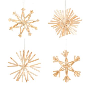 Straw Snowflake Hanging Decoration- Set Of 4
