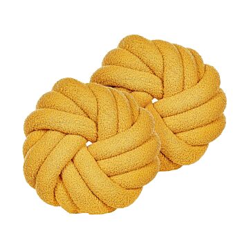 Set Of 2 Knot Cushion Yellow Boucle 31 X 31 Cm Tied-up Plushy Decorative Modern Beliani