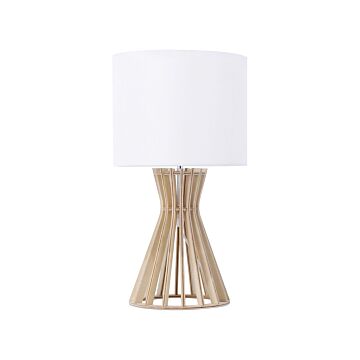 Table Lamp Light Wood And White Lampshade Contemporary Beliani