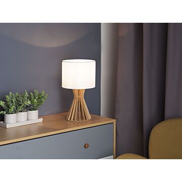 Table Lamp Light Wood And White Lampshade Contemporary Beliani