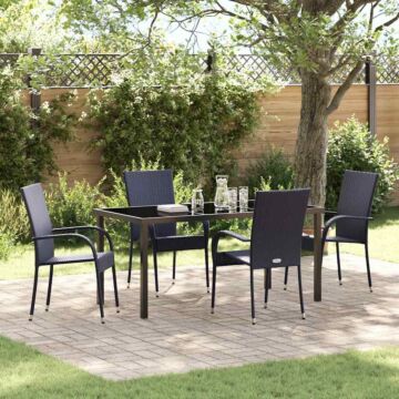 Vidaxl 5 Piece Garden Dining Set Black Poly Rattan