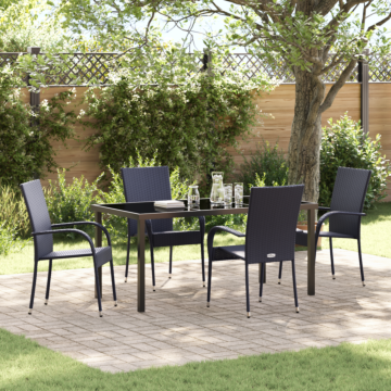 Vidaxl 5 Piece Garden Dining Set Black Poly Rattan