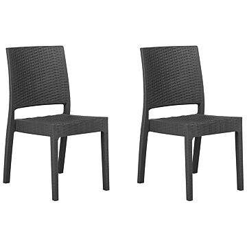 Set Of 2 Garden Dining Chairs Grey Synthetic Material Stackable Outdoor Minimalistic Beliani