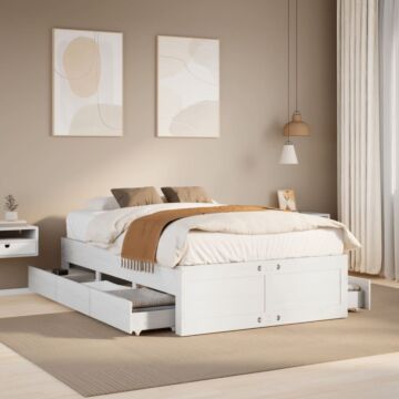 Vidaxl Bed Frame Without Mattress With Drawers White 135x190 Cm Double Solid Wood Pine