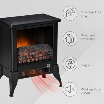 Homcom Electric Fireplace Stove, Free Standing Fireplace Heater With Realistic Flame Effect, Adjustable Temperature And Overheat Protection, Black