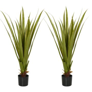 Homcom Set Of 2 Artificial Plants Agave Succulent In Pot Desk Fake Plants For Home Indoor Outdoor Decor, 15x15x90cm, Green