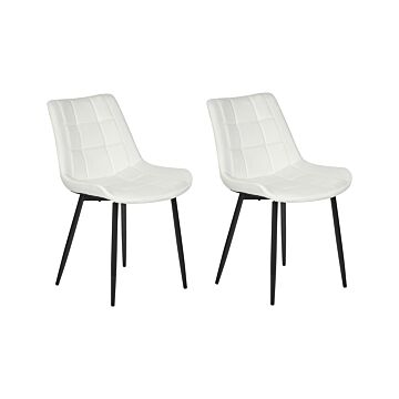 Set Of 2 Dining Chairs Off-white Velvet Black Steel Legs Modern Upholstered Chairs Beliani