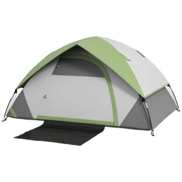Outsunny 4-5 Man Single Room Camping Tent, 3000mm Waterproof, With Sewn-in Groundsheet And Carry Bag, Grey And Green