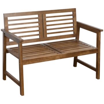 Outsunny 2-seater Wooden Garden Bench Outdoor Patio Loveseat Chair With Backrest And Armrest For Yard, Lawn, Porch, Brown