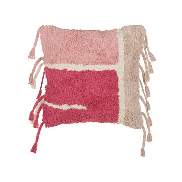 Cotton Tufted Scatter Cushion With Tassels Boho Style 45 X 45 Cm Pink Decor Accessories Beliani