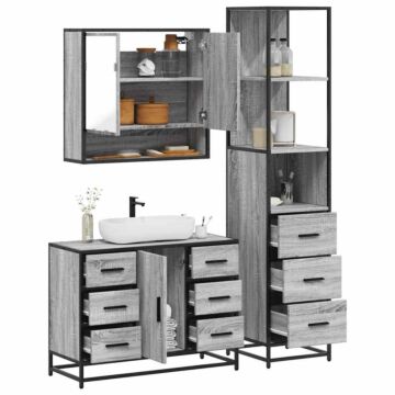 Vidaxl 3 Piece Bathroom Furniture Set Grey Sonoma Engineered Wood