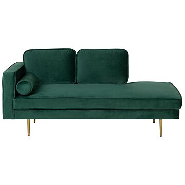 Chaise Lounge Emerald Green Velvet Upholstered Left Hand Orientation Metal Legs Bolster Pillow Modern Design Beliani
