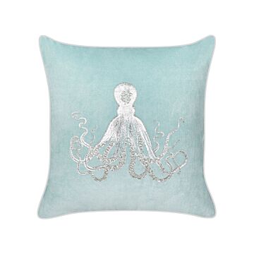 Scatter Cushion Blue Velvet 45 X 45 Cm Marine Octopus Motif Square Polyester Filling Home Accessories Beliani