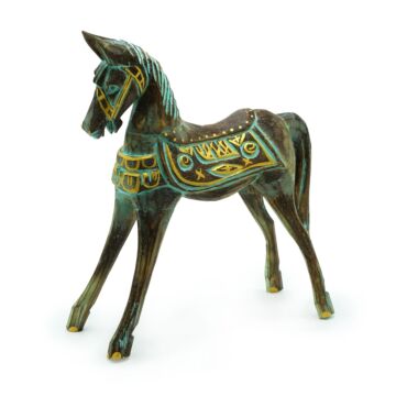 Large Gold & Turquoise Horse 32 Cm