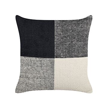 Decorative Cushion Black Beige Cotton Patchwork 45 X 45 Cm Modern Traditional Decor Beliani