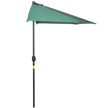 Outsunny 3(m) Half Parasol Semi Round Umbrella Patio Metal Frame Crank Handle For Balcony-- No Base Included, Green