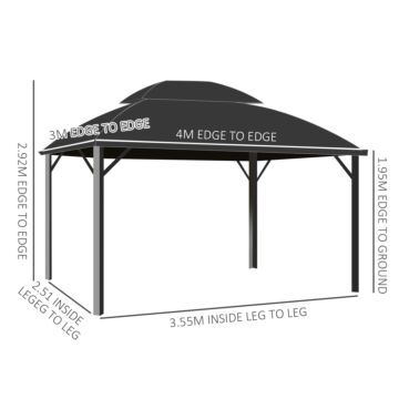 Outsunny 4 X 3m Aluminium Frame Hard Gazebo, With Accessories - Black