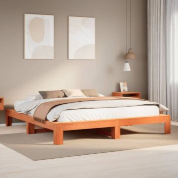 Vidaxl Bed Frame Without Mattress Wax Brown 200x200 Cm Solid Wood Pine