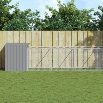 Vidaxl Dog House With Run Light Grey 110x609x110 Cm Galvanised Steel