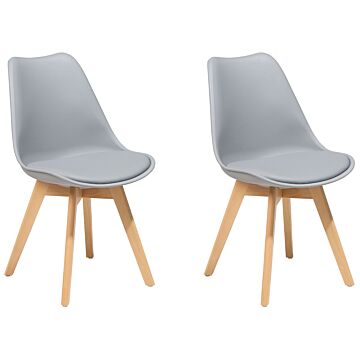 Set Of 2 Dining Chairs Grey Faux Leather Sleek Wooden Legs Beliani