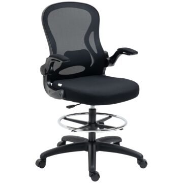 Vinsetto Adjustable Standing Desk Chair With Flip-up Armrests Lumbar Support Armrests Adjustable Footrest Ring Black