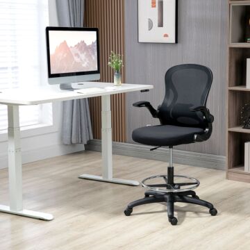 Vinsetto Adjustable Standing Desk Chair With Flip-up Armrests Lumbar Support Armrests Adjustable Footrest Ring Black