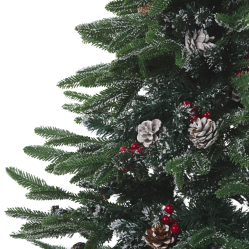 Artificial Snow Christmas Tree Green Pvc Metal Base 120 Cm With Pine Cones Holly Berries Traditional Beliani