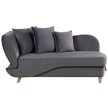 Left Hand Chaise Lounge Dark Grey Velvet With Storage Reclining Backrest Throw Cushions 2 Seater Scandinavian Modern Design Beliani