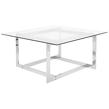 Coffee Table Silver Metal Frame Glass Square Top Geometric Glam Design Beliani