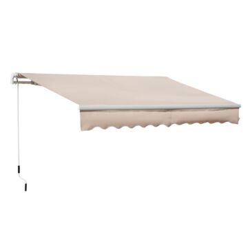 Outsunny 4x2.5m Retractable Manual Awning Window Door Sun Shade Canopy With Fittings And Crank Handle Beige