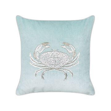 Scatter Cushion Blue Velvet 45 X 45 Cm Marine Crab Motif Square Polyester Filling Home Accessories Beliani