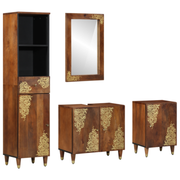 Vidaxl 4 Piece Bathroom Furniture Set Solid Rough Wood Mango