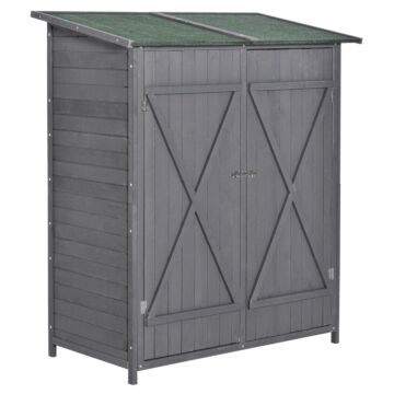 Outsunny Wooden Garden Storage Shed Lockable Tool Cabinet Organizer W/ Storage Table, Double Door, 139 X 75 X 160 Cm, Grey