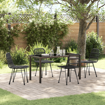 Vidaxl 5 Piece Garden Dining Set Black Poly Rattan