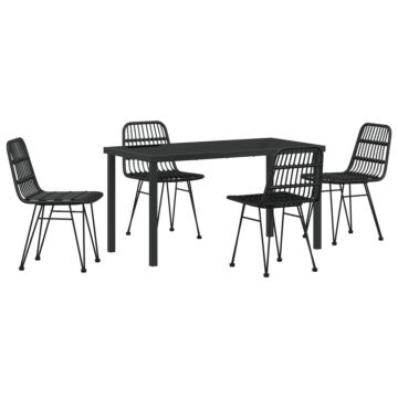 Vidaxl 5 Piece Garden Dining Set Black Poly Rattan