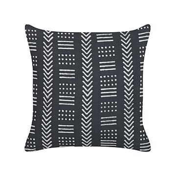Decorative Cushion Black And White Cotton 45 X 45 Cm Geometric Pattern Block Print Boho Decor Accessories Beliani