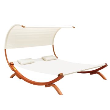 Outsunny Hammock Chaise Day Bed With Canopy Wooden Double Sun Lounger - Cream