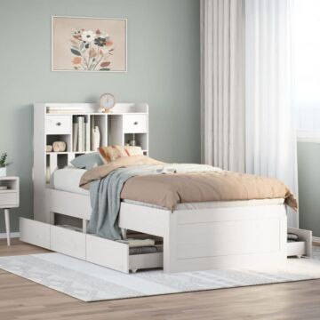 Vidaxl Bookcase Bed Without Mattress White 90x190 Cm Single Solid Wood Pine