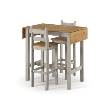Corona Grey Rectangular High Breakfast Bar Drop Leaf Table And Bar Chair Set