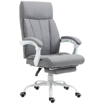 Vinsetto Executive Office Chair, Fabric Reclining Desk Chair With Foot Rest, Arm, Swivel Wheels, Adjustable Height, Grey